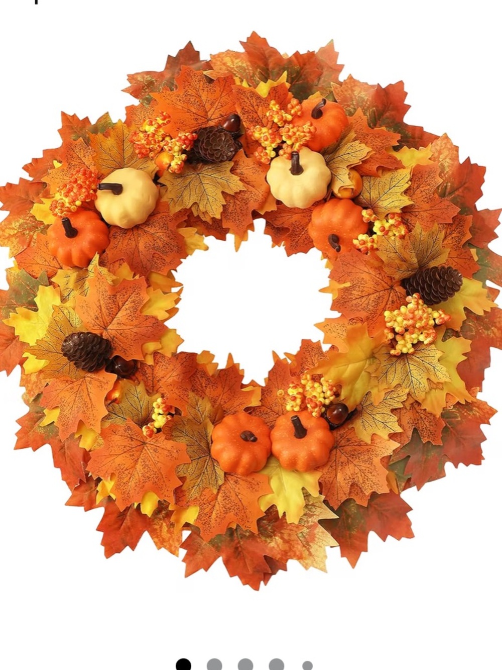 🍁🍃 Harvest Maple Pumpkin Wreath - Orange & Yellow Fall Door Decor NEW